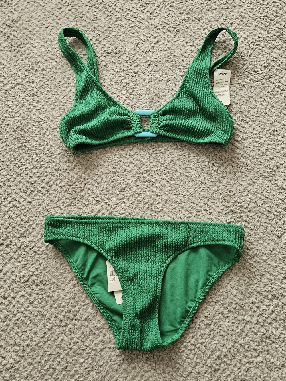 AERIE Real Good Bikini Swim Set of 2 Green Scoop Top Bikini Bottom XS NWT